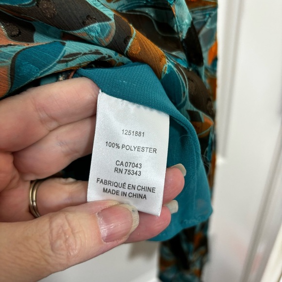 Joie Tie Front Balloon Sleeve Paisley Print Peasant Blouse Teal Brown NWT - S - Picture 5 of 8